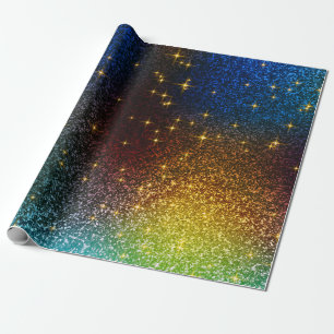 Papier Cadeau Texture moderne de paillettes bleues et dorées de
