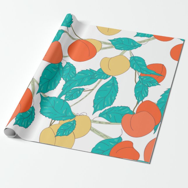 Papier Cadeau Texture transparente avec fruits et feuilles (Déroulé)