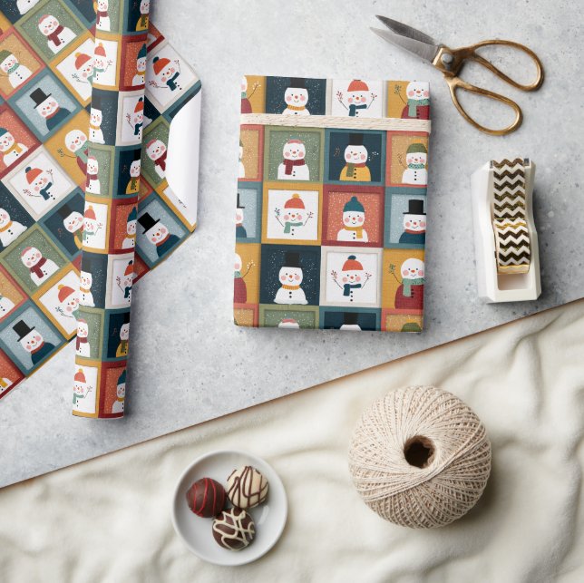 Papier Cadeau Textured Grid of Festive Snowmen (Artisanat)
