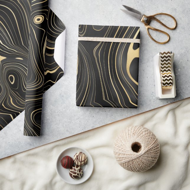 Papier Cadeau Textures de strates de géode noire et dorée  (Artisanat)