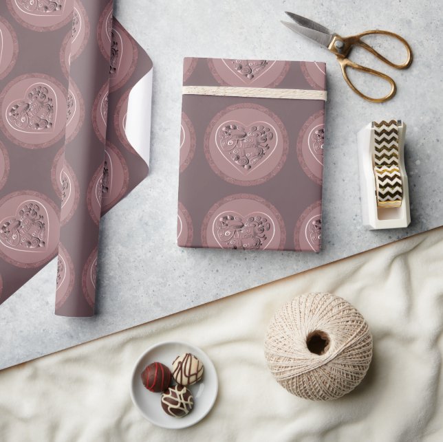 Papier Cadeau "Thank You" Dusty Rose Heart Wrapping Paper (Artisanat)