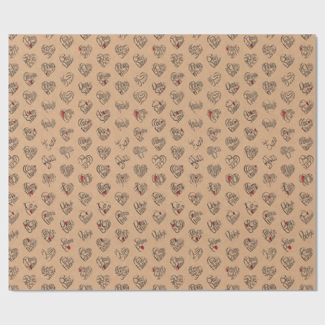 Papier Cadeau Thank you & heart in 44langs as BK ♡shaped pattern (Plat)