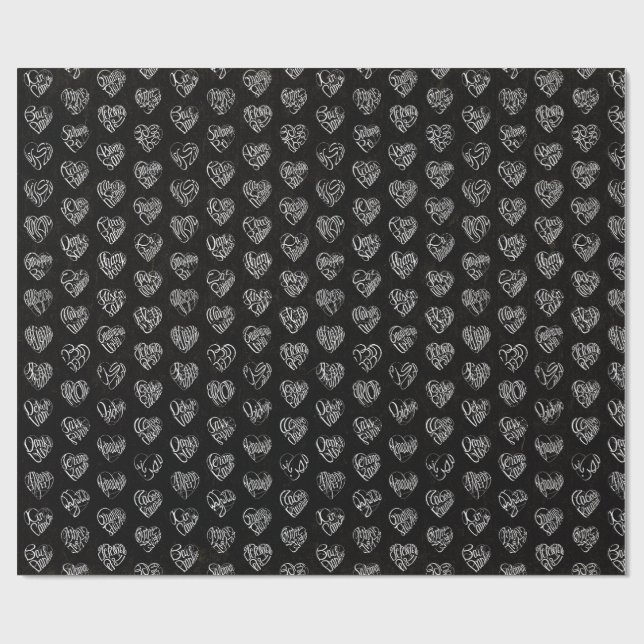 Papier Cadeau Thank you in 44langs as white heart shaped pattern (Plat)