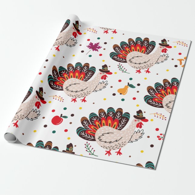 Papier Cadeau Thanksgiving Turquie Automne Feuilles Motif (Déroulé)