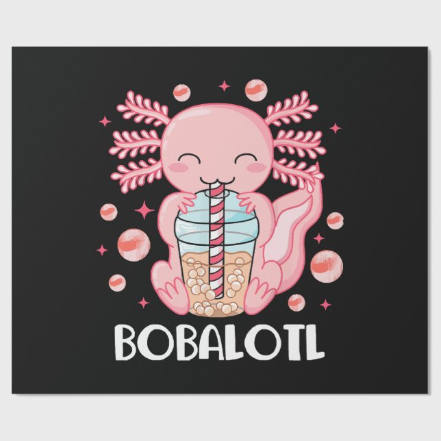 Papier Cadeau Thé à bulles drôle d'Axolotl (Plat)