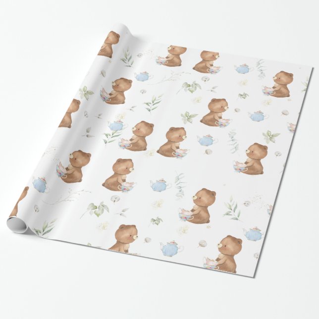 Papier Cadeau Thé à la fête du thé Nounours pour deux ans   (Déroulé)