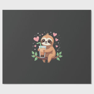 Papier Cadeau Thé au lait bulleux Boba Sloth Mignon Kawaii Femme