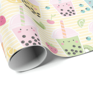 Papier Cadeau Thé de bulle mou sur bande jaune et blanche