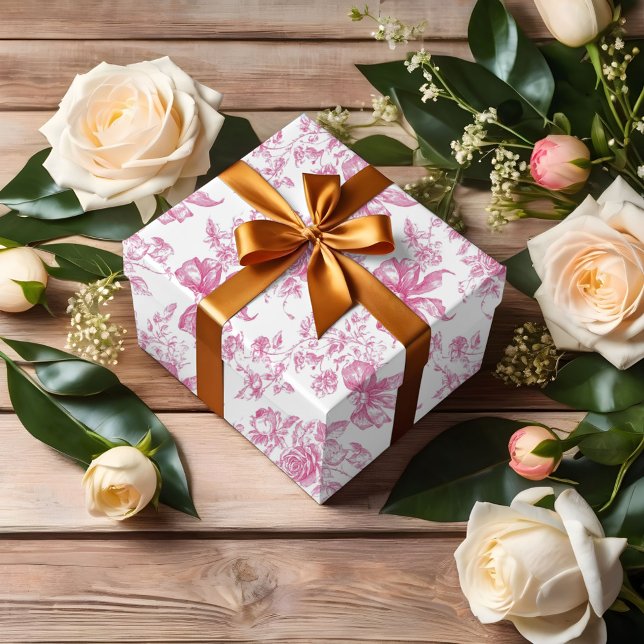 Papier Cadeau Thé de Fleur Sauvage Rose Réception de Mariage (Créateur téléchargé)