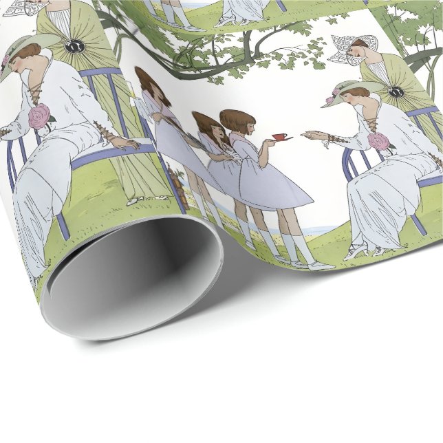 Papier Cadeau Thé de jardin rétro (Coin rond)