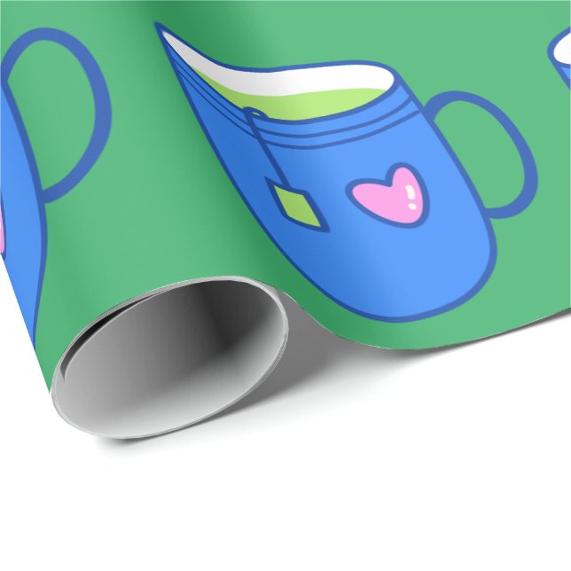 Papier Cadeau Thé vert Matcha en Motif clair Mug bleu (Coin rond)