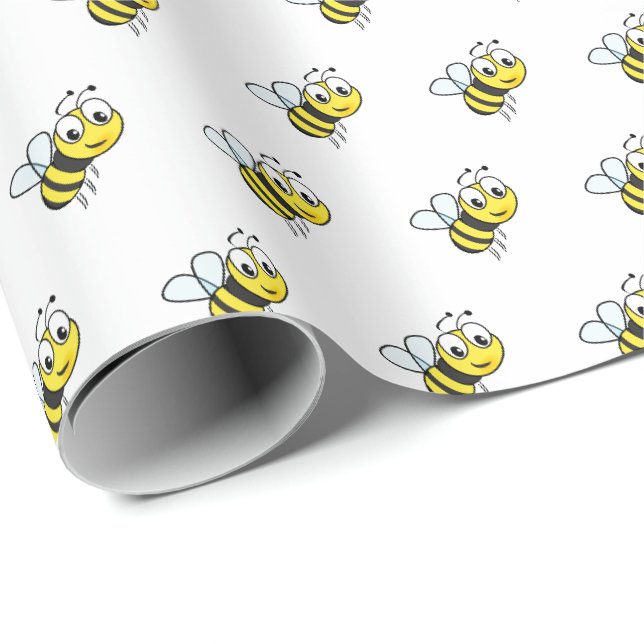 Papier Cadeau Thème Abeille Miel Enfants Mignons (Coin rond)