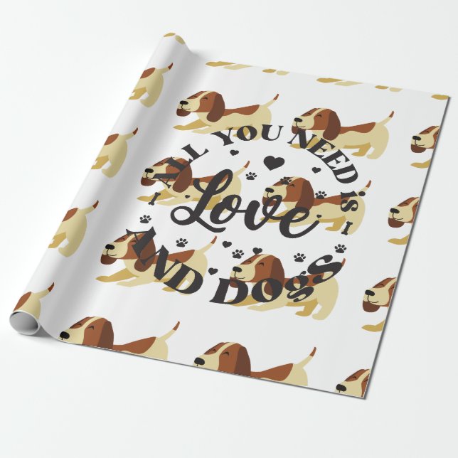 Papier Cadeau Thème "Amour et Chiens" (Déroulé)
