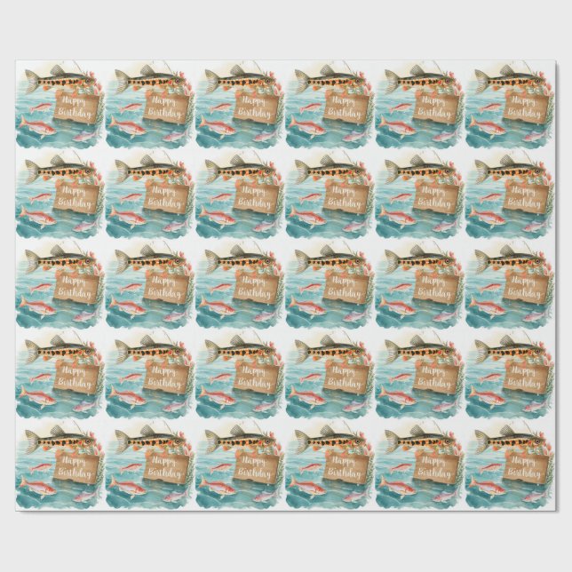 Papier Cadeau Thème anniversaire pêche accroché à l'amusement   (Plat)