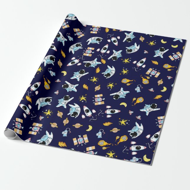 Papier Cadeau Thème astronaute dans l'espace (Déroulé)