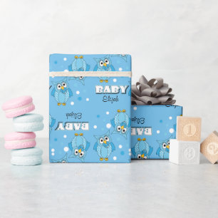 Papier Cadeau Thème Baby shower Blue Polka Dot Owl