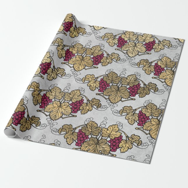 Papier Cadeau Thème Bourgogne prune et vin d'or (Déroulé)