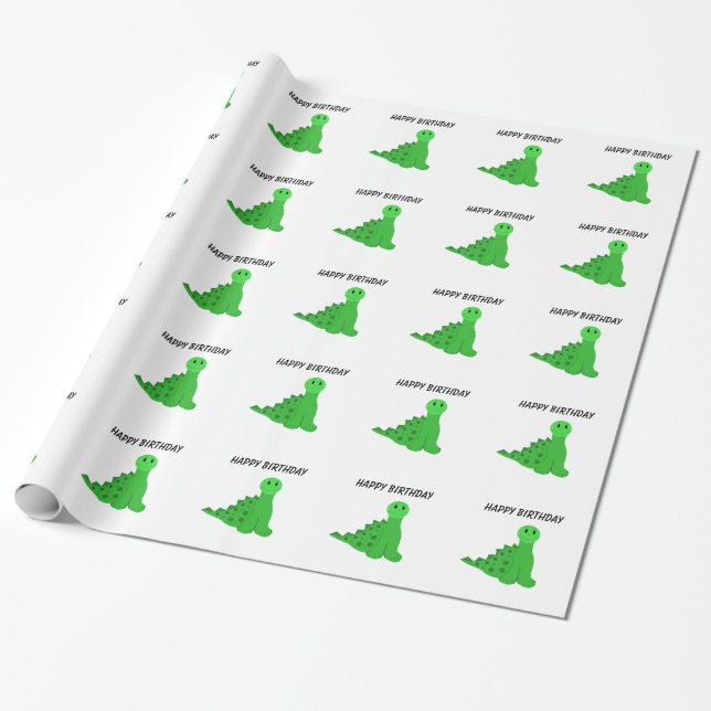 Papier Cadeau Thème d'anniversaire Dinosaures Verts (Déroulé)