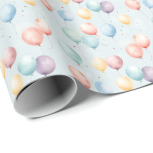 Papier Cadeau Thème de chambre enfant ballons pastel, arc-en-cie