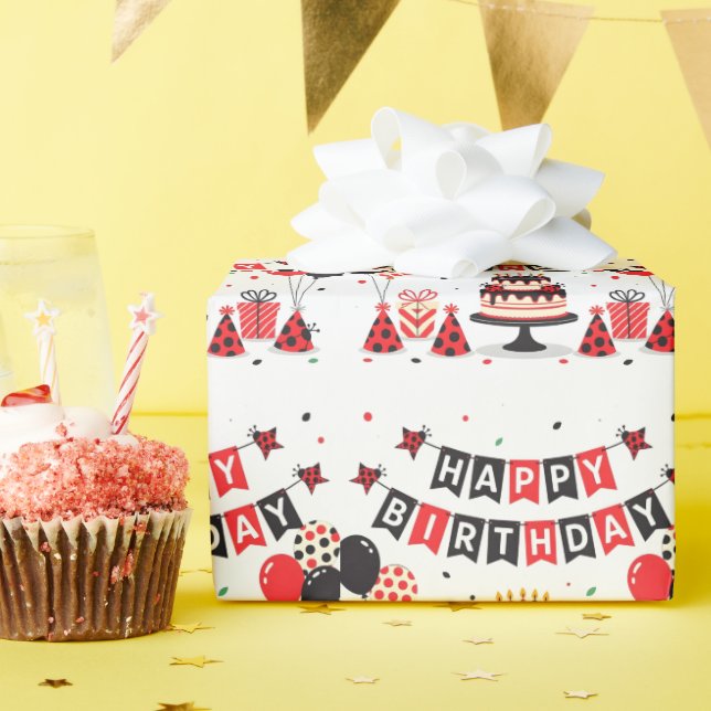Papier Cadeau Thème de coccinelle joyeux anniversaire mignon (Fête d'anniversaire)