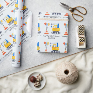 Papier Cadeau Thème de construction mignon pour l'anniversaire d