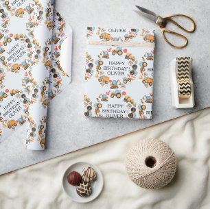 Papier Cadeau Thème de construction personnalisé pour fête d'ann