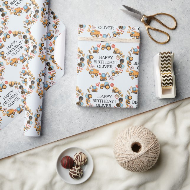 Papier Cadeau Thème de construction personnalisé pour fête d'ann (Artisanat)