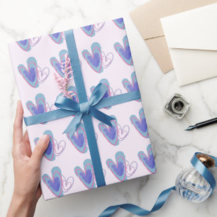 Papier Cadeau Thème de couleur bleu cœur crayon mignon
