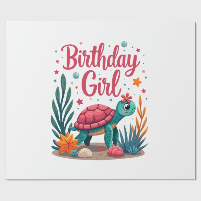 Papier Cadeau Thème de fête d'anniversaire Tortue de mer Fille d (Plat)