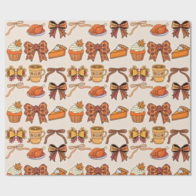 Papier Cadeau Thème de fête de Thanksgiving (Plat)