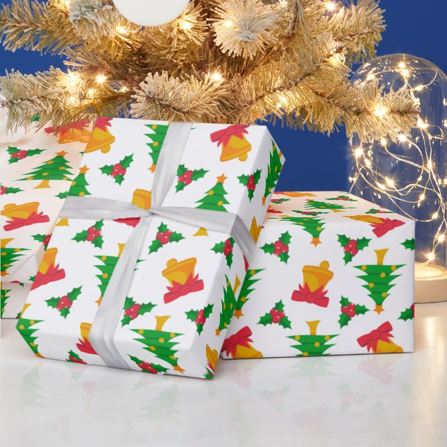 Papier Cadeau Thème de l'arbre de Noël et cloches motif (Vacances)