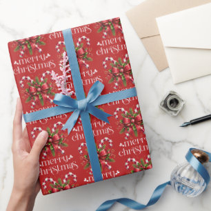 Papier Cadeau Thème de Noël Canne à Bonbons