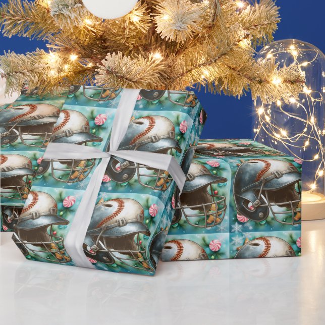 Papier Cadeau Thème de Noël de baseball  (Vacances)