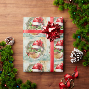 Papier Cadeau Thème de Noël de baseball pour le joueur
