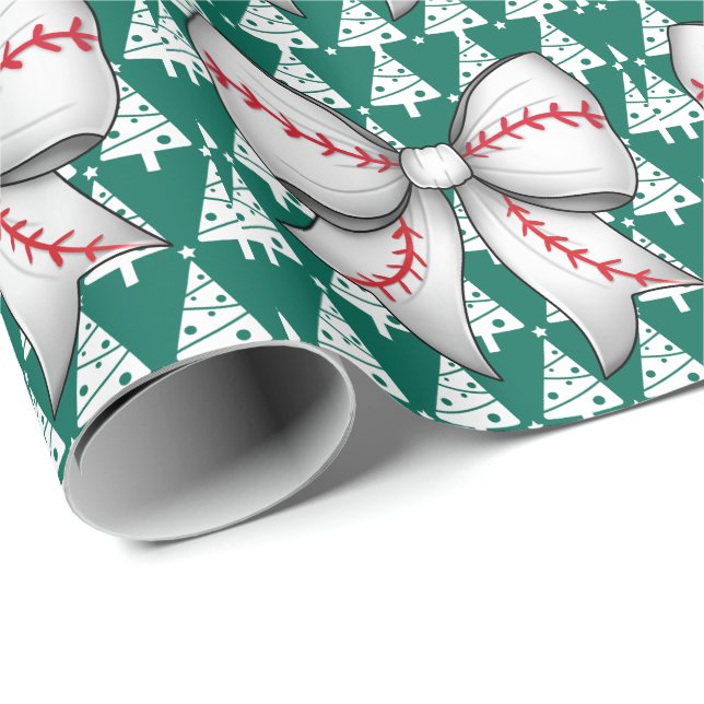Papier Cadeau Thème de Noël de baseball pour le joueur (Coin rond)