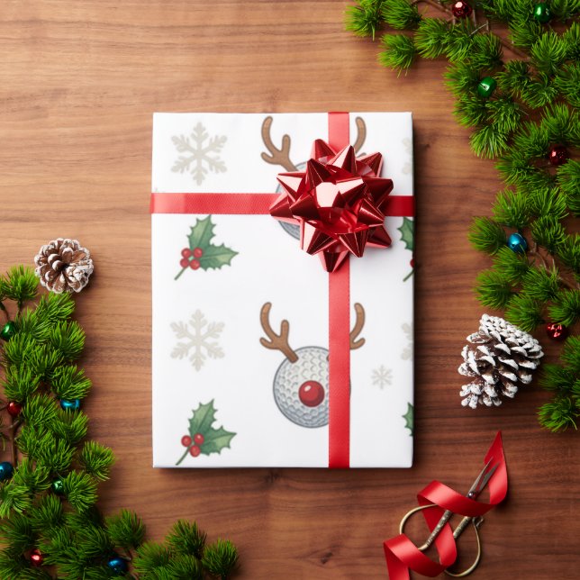 Papier Cadeau Thème de Noël de golf  (Cadeau de vacances)