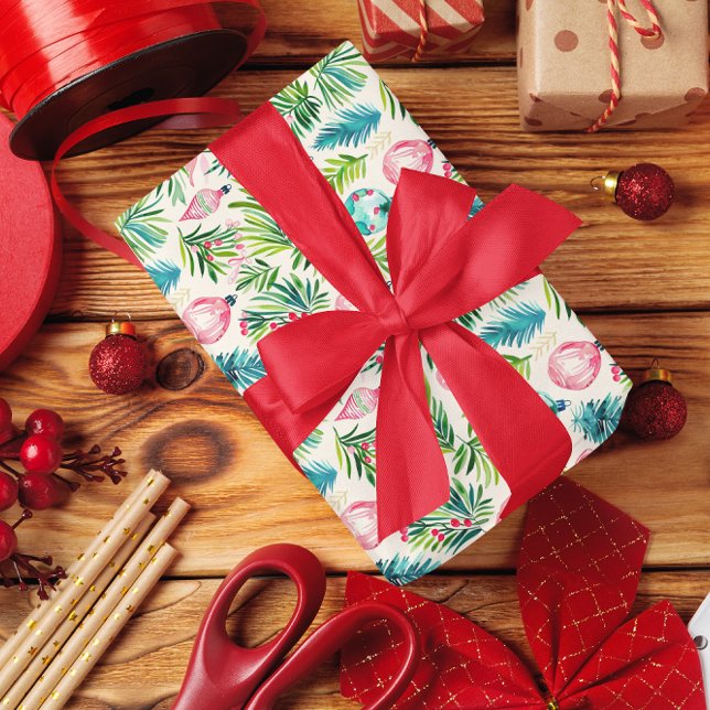 Papier Cadeau Thème de Noël ornements motifs verdure (Créateur téléchargé)