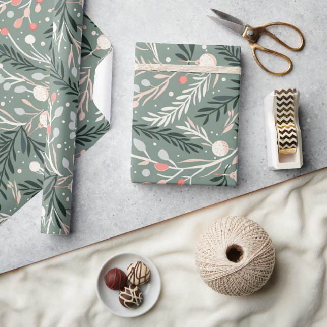 Papier Cadeau Thème de Noël Symboles de vacances motifs (Artisanat)