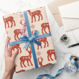 Papier Cadeau Thème de Noël vintage Brown Reindeer