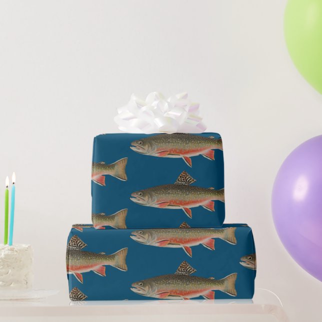 Papier Cadeau Thème de pêche à l'omble de fontaine (Cadeaux de fête)