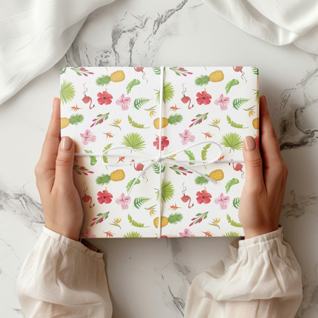 Papier Cadeau Thème de plage côtière tropicale flamant rose amus (Créateur téléchargé)