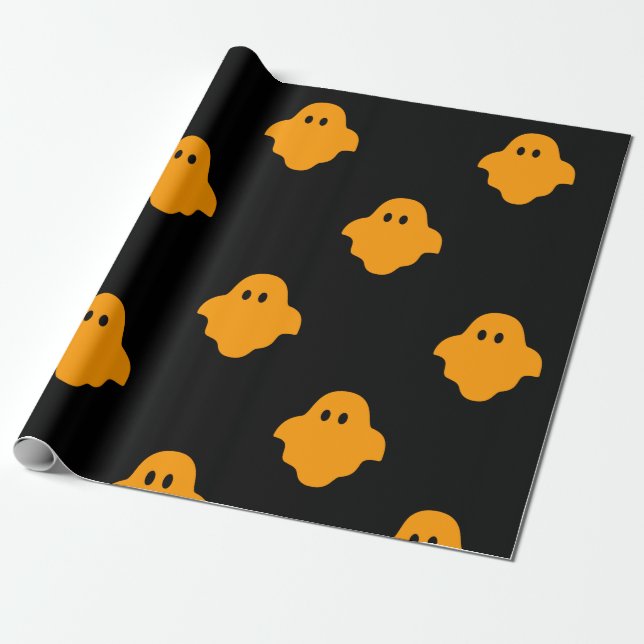 Papier Cadeau Thème d'Halloween du fantôme orange (Déroulé)