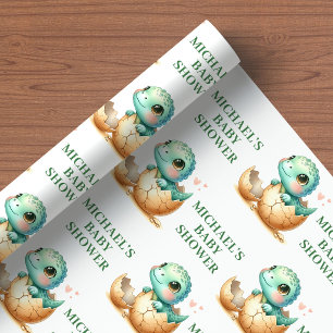 Papier Cadeau Thème d'oeuf de bébé Dino Éclosion imminente Papie