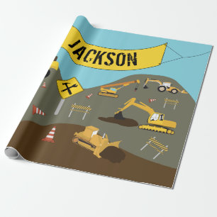 Papier Cadeau Thème du site des camions de construction