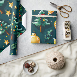 Papier Cadeau Thème élégant Festif Arbre de Noël Baubles