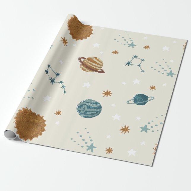 Papier Cadeau Thème Espace Constellation (Déroulé)