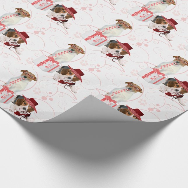 Papier Cadeau Thème Fille rose et blanche Chiens à la mode haute (Coin)