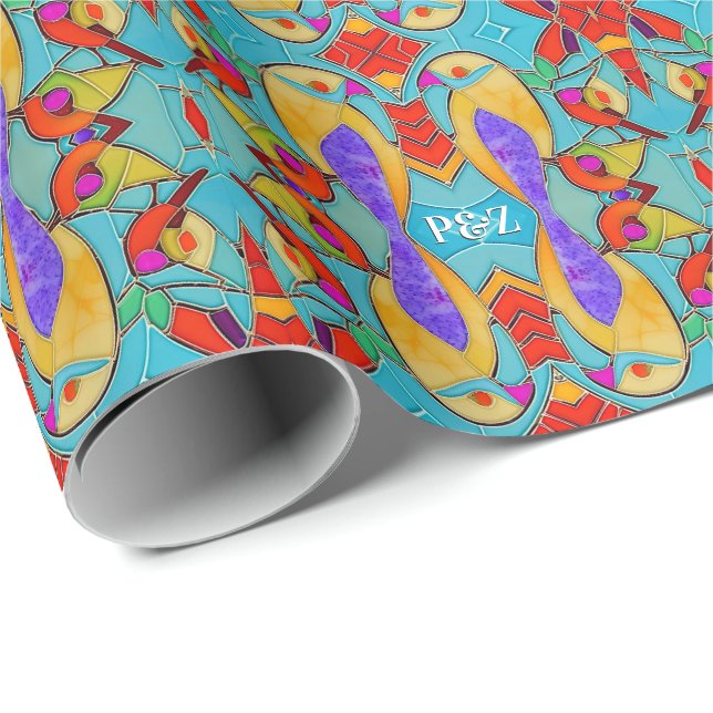 Papier Cadeau Thème Inséparable Peint mosaïque Carreaux personna (Coin rond)