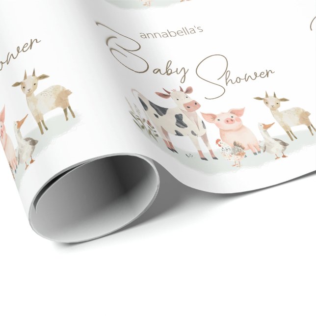 Papier Cadeau Thème mignon de ferme pour bébé avec des animaux (Coin rond)