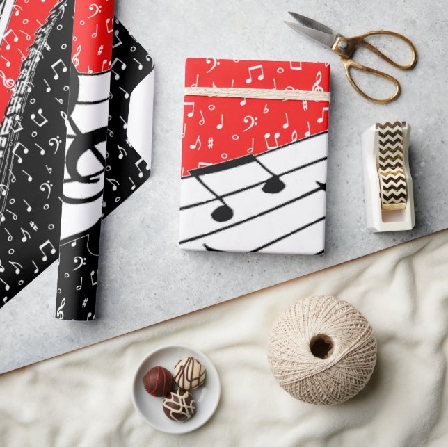 Papier Cadeau Thème musical rouge et noir (Artisanat)